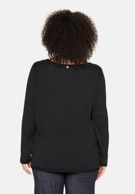 sheego Longpullover mit U-Boot-Ausschnitt und Leinenanteil - schwarz sheego Fabrikladen