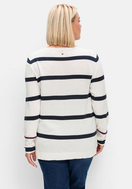 sheego Gestreifter Pullover mit Stern-Stickerei, aus Baumwolle - offwhite gestreift sheego Auslauf