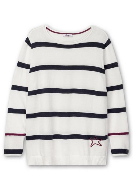 sheego Gestreifter Pullover mit Stern-Stickerei, aus Baumwolle - offwhite gestreift sheego Auslauf