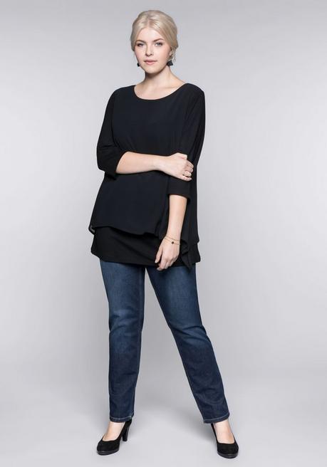sheego Blusenshirt in leichter A-Linie mit Zipfelsaum - schwarz sheego Verkauf