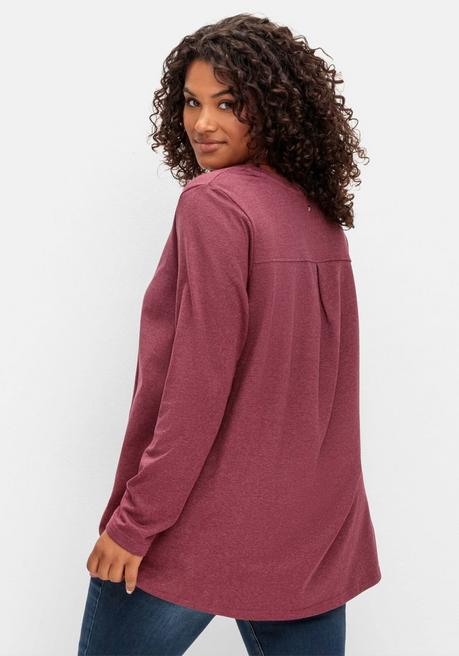 sheego Fein meliertes Langarmshirt in A-Linie, mit Rundhals - brombeer meliert sheego Fabrikverkauf