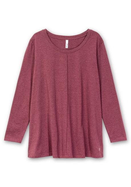sheego Fein meliertes Langarmshirt in A-Linie, mit Rundhals - brombeer meliert sheego Fabrikverkauf