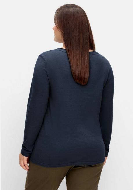 sheego Flauschiger Pullover mit V-Ausschnitt - nachtblau sheego Sonderangebot