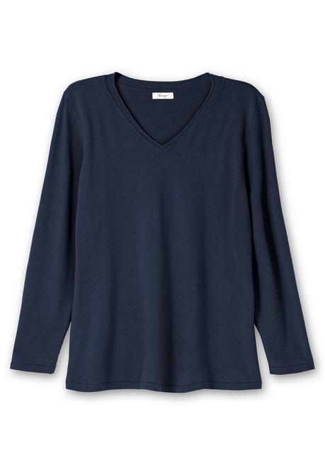 sheego Flauschiger Pullover mit V-Ausschnitt - nachtblau sheego Sonderangebot