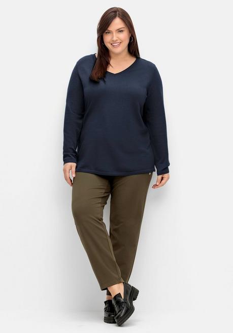sheego Flauschiger Pullover mit V-Ausschnitt - nachtblau sheego Sonderangebot