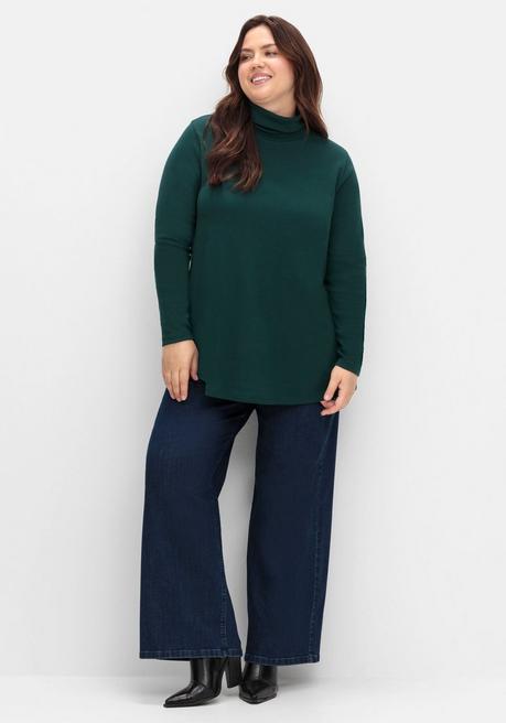 sheego Langarmshirt mit Rollkragen, in A-Linie - tiefgrün sheego Flash Sale