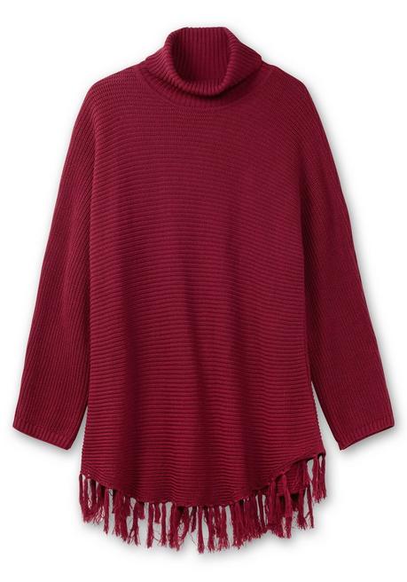 sheego Gerippter Poncho-Pullover mit Fransensaum - beere sheego Begrenztes Angebot
