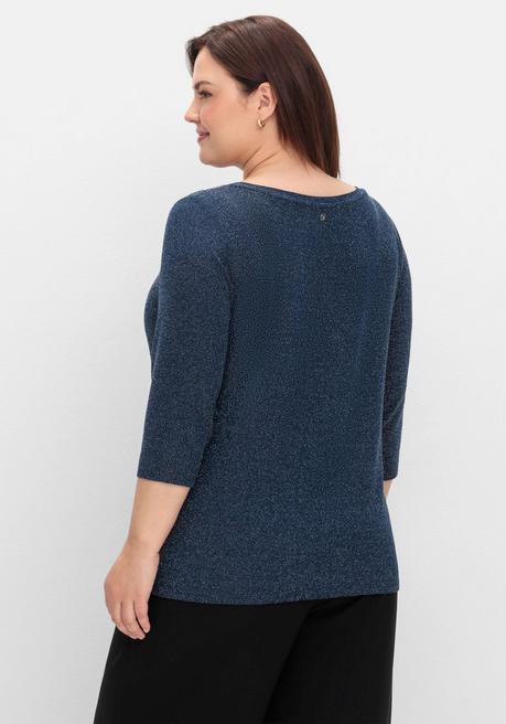 sheego 3/4-Arm-Shirt mit Glitzergarn und U-Boot-Ausschnitt - saphir sheego Preisnachlass