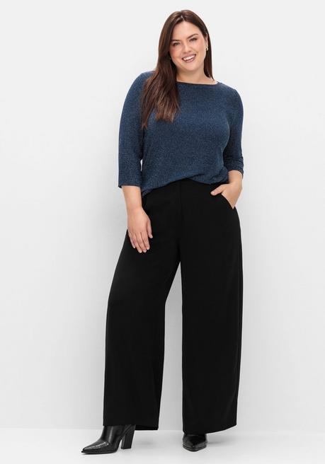 sheego 3/4-Arm-Shirt mit Glitzergarn und U-Boot-Ausschnitt - saphir sheego Preisnachlass