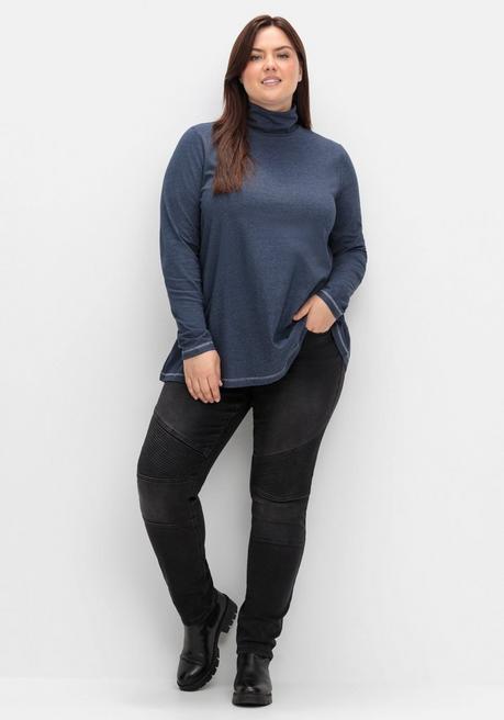 sheego Langarmshirt in A-Linie, mit Stehkragen - saphir meliert sheego Saisonschlussverkauf