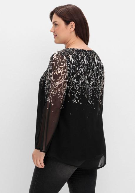 sheego Gefütterte Chiffontunika mit Alloverprint - schwarz-weiß gemustert sheego Black Friday