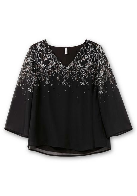 sheego Gefütterte Chiffontunika mit Alloverprint - schwarz-weiß gemustert sheego Black Friday