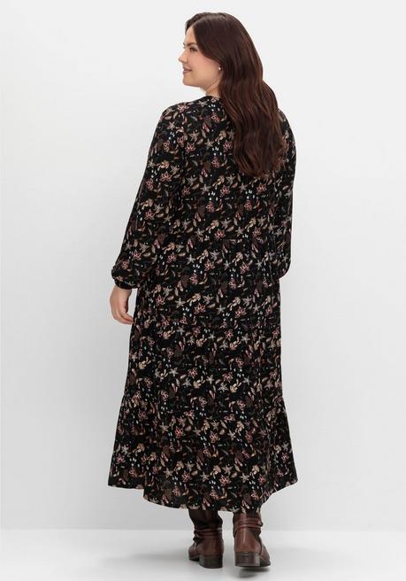 sheego Gestuftes Maxikleid mit Alloverprint - schwarz bedruckt sheego Cyber Monday