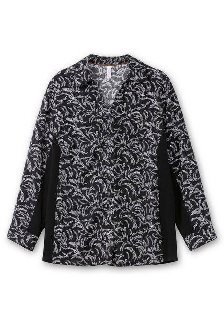 sheego Bluse mit Print und elastischen Einsätzen - schwarz-weiß gemustert sheego Weihnachtsangebot
