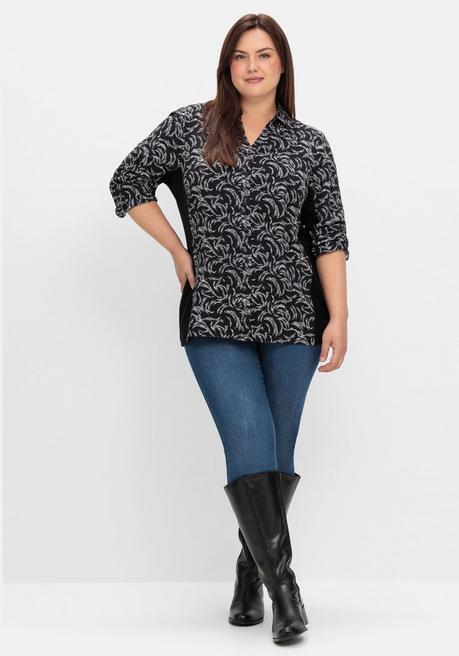 sheego Bluse mit Print und elastischen Einsätzen - schwarz-weiß gemustert sheego Weihnachtsangebot