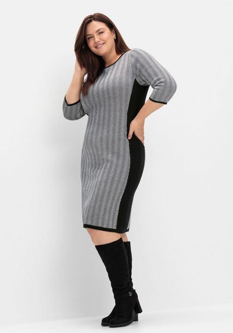 sheego Strickkleid im Fischgrätmuster, mit Kontrastdetails - schwarz-weiß sheego Muttertagsangebot