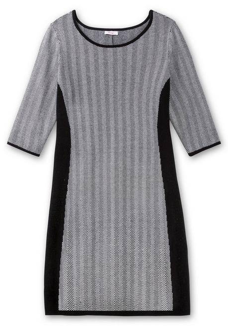 sheego Strickkleid im Fischgrätmuster, mit Kontrastdetails - schwarz-weiß sheego Muttertagsangebot