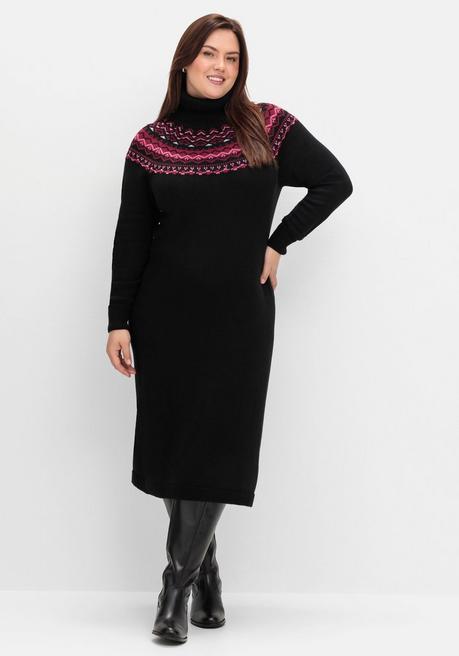 sheego Strickkleid mit Rollkragen und Norwegermuster - schwarz sheego Valentinstagsangebot