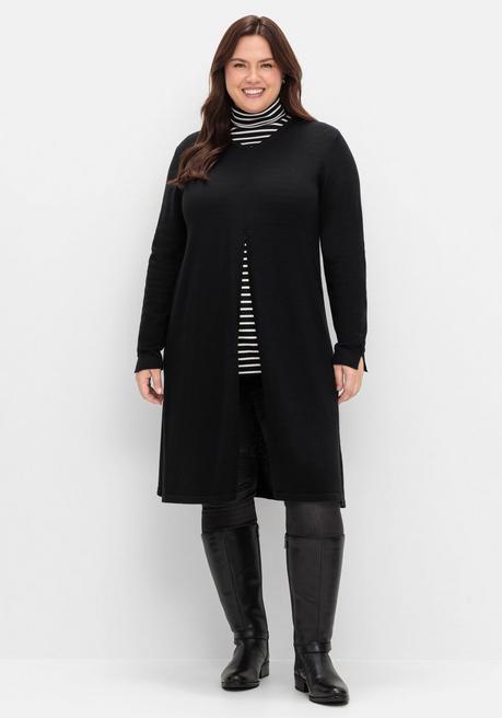 sheego Longpullover in A-Linie, mit langem Schlitz vorn - schwarz sheego Jubiläumsangebot