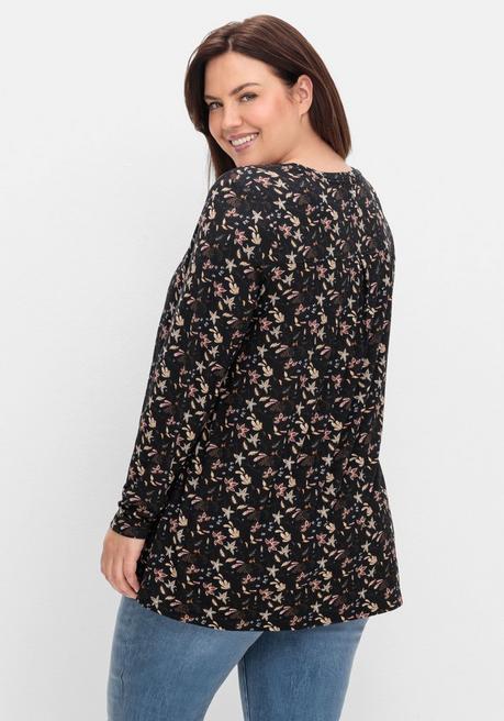 sheego Langarmshirt mit Alloverdruck, in A-Linie - schwarz gemustert sheego Lagerräumung