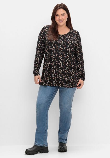 sheego Langarmshirt mit Alloverdruck, in A-Linie - schwarz gemustert sheego Lagerräumung