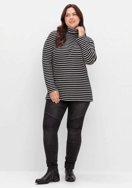 sheego Ringelshirt mit Rollkragen, in Rippqualität - schwarz-weiß sheego Heißer Verkauf