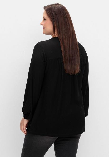 sheego Tunika mit V-Schlitz, Rüsche und Bindeband - schwarz sheego Top Angebot