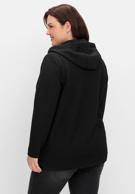 sheego Kapuzen-Sweatjacke in Fischgrät-Struktur - schwarz sheego Neueste Mode