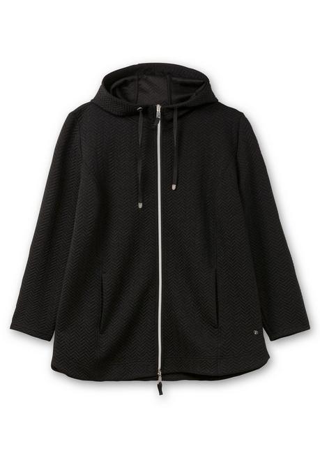 sheego Kapuzen-Sweatjacke in Fischgrät-Struktur - schwarz sheego Neueste Mode