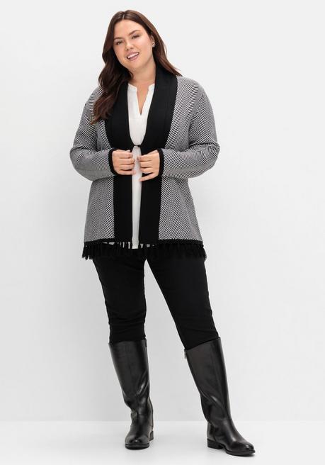 sheego Strickjacke im Fischgrätmuster, mit Schalkragen - schwarz-weiß sheego Zeitlich begrenztes Angebot
