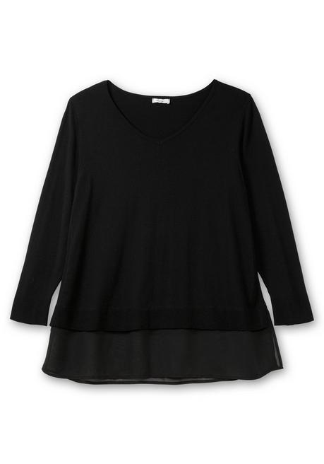 sheego Pullover in A-Linie, mit Chiffonbesatz am Saum - schwarz sheego Blitzangebot