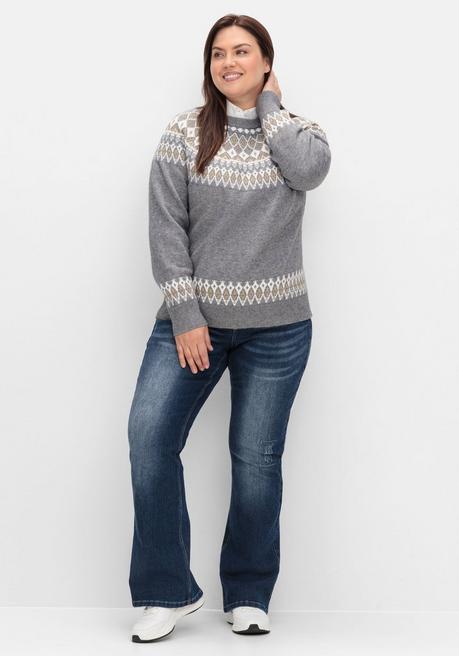 sheego by Joe Browns Jacquardpullover mit Norwegermuster - grau meliert sheego Bestseller
