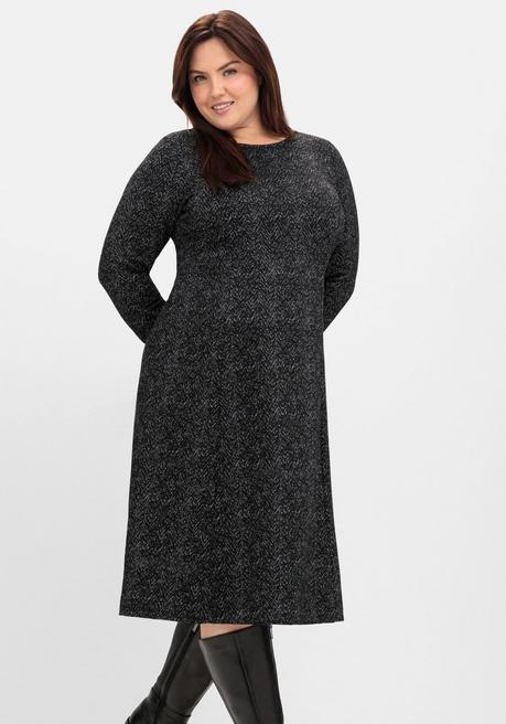sheego Midikleid aus Interlock, im Jacquardmuster - schwarz gemustert sheego Saisonale Angebote
