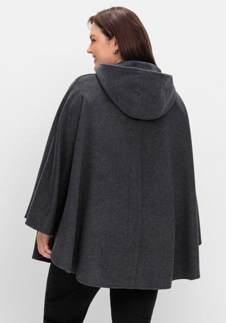 sheego Cape mit Kapuze und 1-Knopf-Verschluss - anthrazit meliert sheego Räumungsverkauf