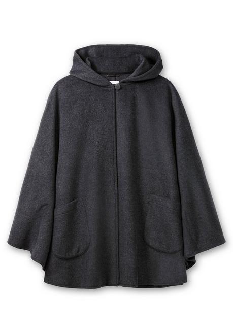 sheego Cape mit Kapuze und 1-Knopf-Verschluss - anthrazit meliert sheego Räumungsverkauf