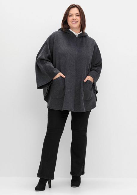 sheego Cape mit Kapuze und 1-Knopf-Verschluss - anthrazit meliert sheego Räumungsverkauf