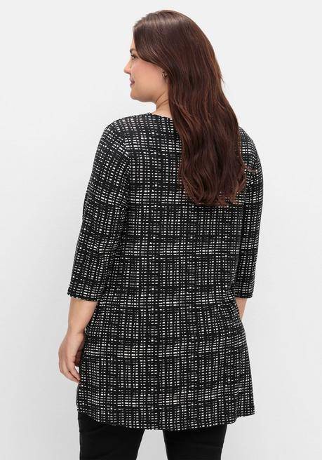 sheego Longshirt mit Print und Wasserfall-Ausschnitt - schwarz-weiß sheego Tägliche Deals