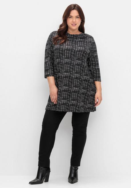 sheego Longshirt mit Print und Wasserfall-Ausschnitt - schwarz-weiß sheego Tägliche Deals