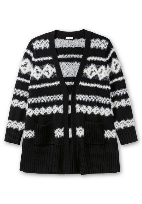 sheego Strickjacke mit Intarsienmuster aus Flauschgarn - schwarz gemustert sheego Sonderangebote