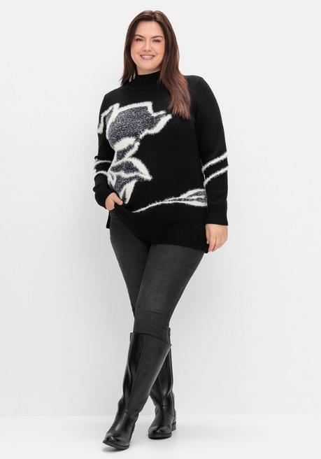sheego Pullover mit Intarsienmuster aus Flauschgarn - schwarz gemustert sheego Riesige Ersparnisse