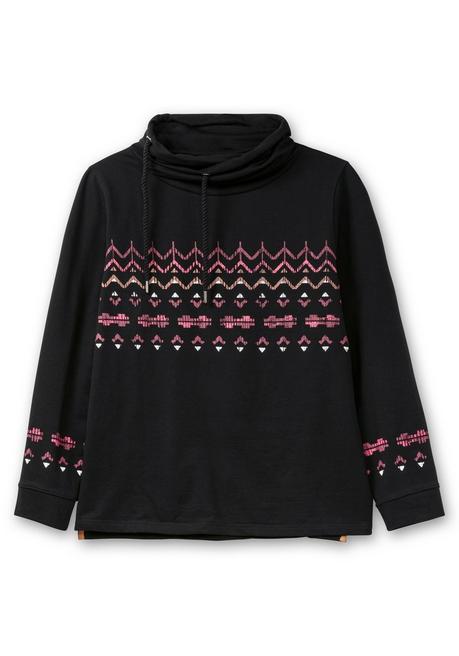 sheego Sweatshirt mit Norwegerprint und weitem Stehkragen - schwarz bedruckt sheego VIP-Rabatte