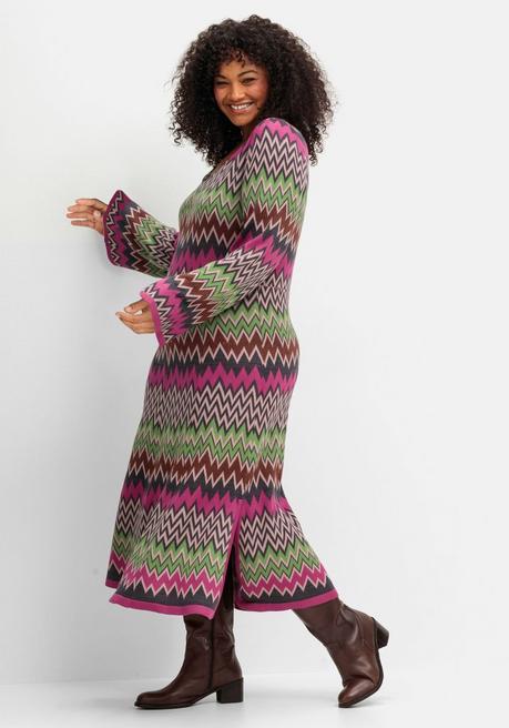 sheego by Joe Browns Wadenlanges Strickkleid im Zickzack-Muster - beere gemustert sheego Super Sparpreis