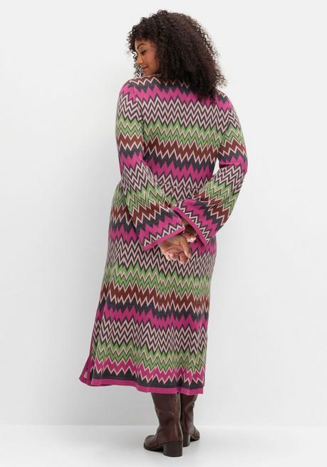 sheego by Joe Browns Wadenlanges Strickkleid im Zickzack-Muster - beere gemustert sheego Super Sparpreis