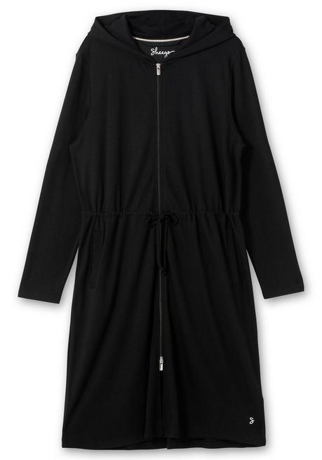 sheego Bademantel mit Reißverschluss und Kapuze - schwarz sheego Clearance-Verkauf