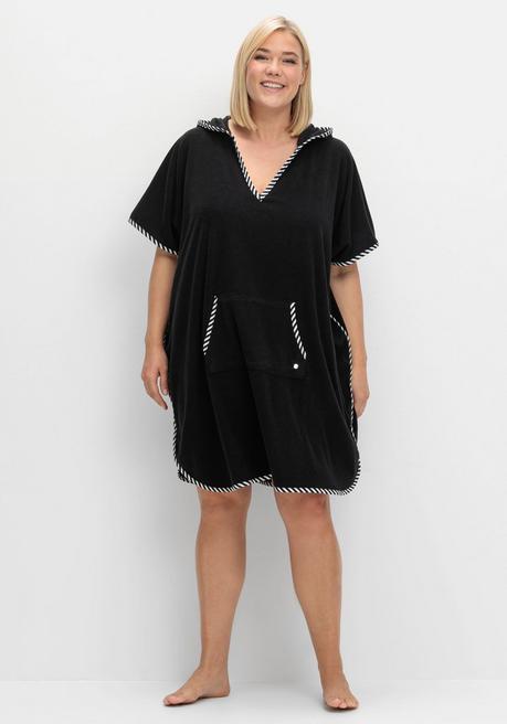 sheego Bade-Poncho mit Kapuze, aus Frottee - schwarz sheego