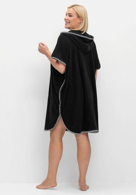 sheego Bade-Poncho mit Kapuze, aus Frottee - schwarz sheego Outlet