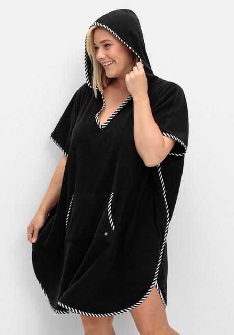 sheego Bade-Poncho mit Kapuze, aus Frottee - schwarz sheego Outlet