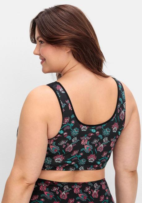 sheego BH ohne Bügel in Bustier-Form, mit Spitzenborte - tiefgrün bedruckt sheego Verkauf