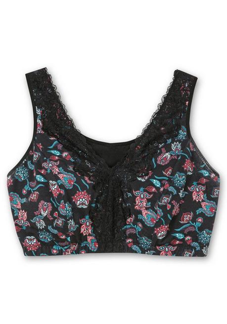sheego BH ohne Bügel in Bustier-Form, mit Spitzenborte - tiefgrün bedruckt sheego Verkauf