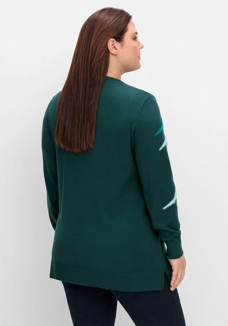 sheego Pullover mit Flauschgarn-Intarsien - tiefgrün gemustert sheego Große Rabatte